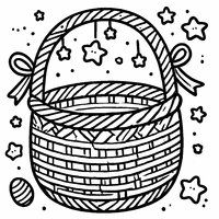 Coloriage Panier en Osier avec Des Petites Étoiles et Des Rubans Attachés | Toupty.com