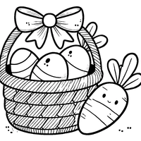 Coloriage Panier en Osier avec Un Gros Nœud et Des Œufs en Forme de Carottes | Toupty.com