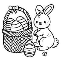 Coloriage Panier en Osier avec Un Petit Lapin et Des Œufs Rayés | Toupty.com