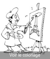 Coloriage Artiste peint la tour eiffel | Toupty.com