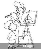 Coloriage Petit garçon et artiste devant sa toile | Toupty.com