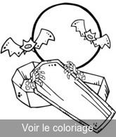 Coloriage squelette dans cercueil et chauve souris | Toupty.com