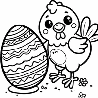 Coloriage Poule de Pâques Souriant avec Un Œuf Géant | Toupty.com