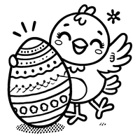 Coloriage Poule de Pâques Tenant Un Œuf de Pâques dans Ses Pattes et Souriant | Toupty.com