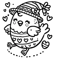 Coloriage Poule de Pâques Avec Un Grand Chapeau et Des Cœurs sur Le Corps | Toupty.com