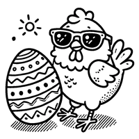 Coloriage Poule de Pâques Rigolote avec Des Lunettes de Soleil et Un Grand Œuf | Toupty.com