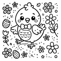 Coloriage Poule de Pâques avec Un Nœud Papillon et Des Fleurs | Toupty.com