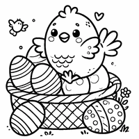 Coloriage Poule de Pâques Assise sur Un Panier Rempli d’Œufs | Toupty.com