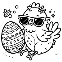 Coloriage Poule de Pâques avec Des Lunettes de Soleil et Un Œuf Coloré | Toupty.com