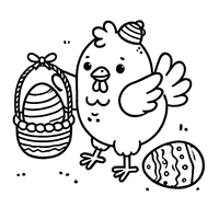 Coloriage Poule de Pâques Rigolote avec Un Petit Panier d oeuf | Toupty.com