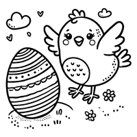 Coloriage Poule de Pâques avec Un Œuf Décoré de Rayures et Des Ailes Déployées | Toupty.com