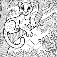 Coloriage Puma sur branche d'arbre | Toupty.com