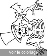 Coloriage Squelette avec chauve souris | Toupty.com