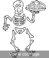 Coloriage Squelette qui apporte le repas d'halloween | Toupty.com