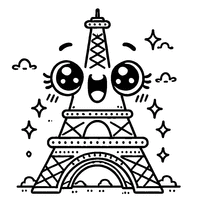 Coloriage Tour Eiffel mignonne avec un visage souriant | Toupty.com