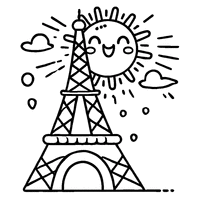 Coloriage Tour Eiffel avec un gros soleil | Toupty.com