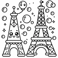 Coloriage Tour Eiffel avec des bulles | Toupty.com