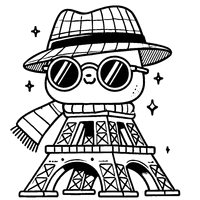 Coloriage Tour Eiffel avec des lunettes et un chapeau de détective | Toupty.com