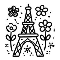 Coloriage Tour Eiffel entourée de fleurs | Toupty.com