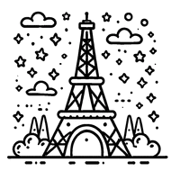 Coloriage Tour Eiffel avec un ciel étoilé | Toupty.com