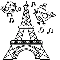 Coloriage Tour Eiffel avec des oiseaux chantants | Toupty.com