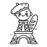 Coloriage Tour Eiffel avec une baguette et un béret | Toupty.com