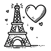 Coloriage Tour Eiffel avec un gros coeur | Toupty.com