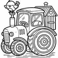 Coloriage Tracteur avec oiseau | Toupty.com