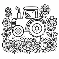 Coloriage Tracteur dans les fleurs | Toupty.com