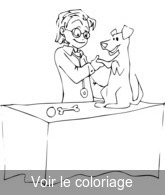 Coloriage Chien content chez le vétérinaire | Toupty.com