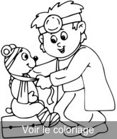 Coloriage Enfant vétérinaire soigne ourson | Toupty.com