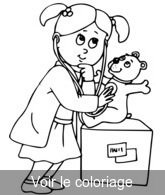 Coloriage Fille vétérinaire ausculte petit chien | Toupty.com