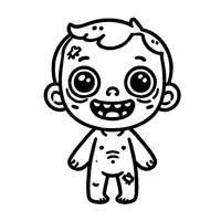 Coloriage Zombie avec un grand sourire et des yeux ronds | Toupty.com