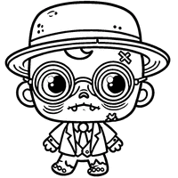 Coloriage Zombie portant des lunettes rondes et un chapeau melon | Toupty.com