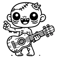 Coloriage Zombie jouant de la guitare avec un grand sourire | Toupty.com