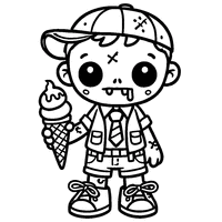 Coloriage Zombie avec une glace à la main et une casquette | Toupty.com