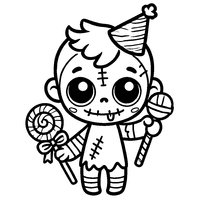 Coloriage Zombie avec un chapeau de fête et une sucette | Toupty.com