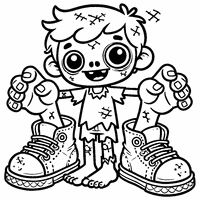 Coloriage Zombie avec des chaussures trop grandes et un sourire amusé | Toupty.com