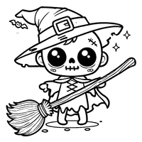 Coloriage Zombie avec un chapeau de sorcière et un balai | Toupty.com